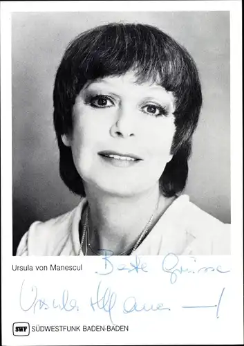Ak Schauspielerin Ursula Von Manescul, Portrait, Autogramm, Südwestfunk Baden-Baden