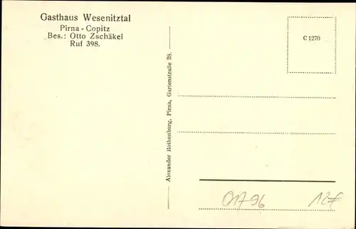 Ak Copitz Pirna in Sachsen, Gasthaus Wesenitztal, Inh. Otto Zschäkel