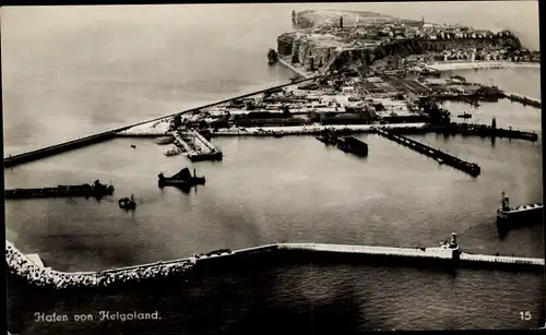 Ak Helgoland, Totalansicht, Hafen, Fliegeraufnahme