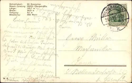 Ak Deutsches Kriegsschiff, SMS Nassau, Linienschiff