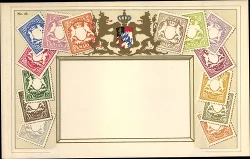 Briefmarken Wappen Litho Bayern, Mark, Pfennig