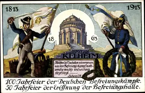 Künstler Ak Kelheim an der Donau Niederbayern, 100 Jahrfeier der Dt. Befreiungskämpfe 1913