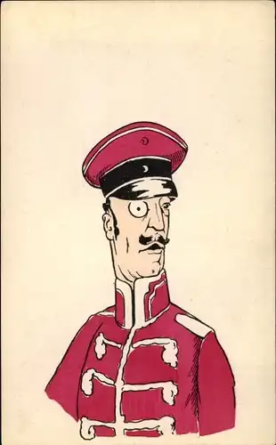 Künstler Ak Karikatur eines deutschen Soldaten, Husar
