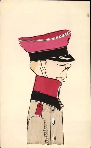 Künstler Ak Karikatur, Soldat in Uniform