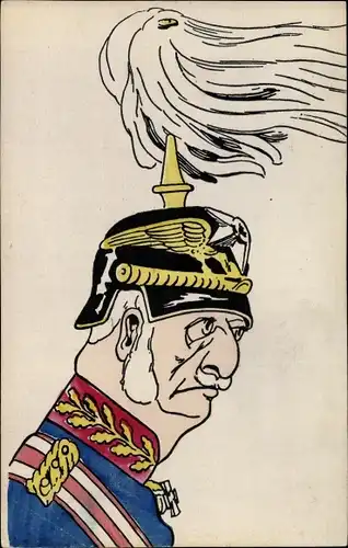 Künstler Ak Karikatur, Offizier in Uniform, Pickelhaube