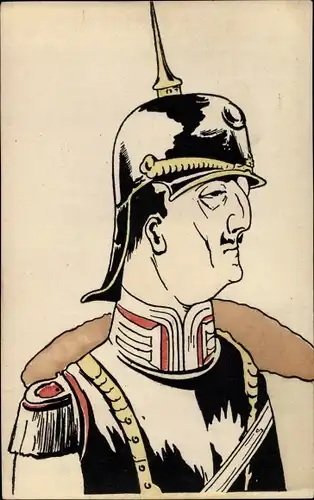 Künstler Ak Karikatur, Soldat in Uniform, Pickelhaube