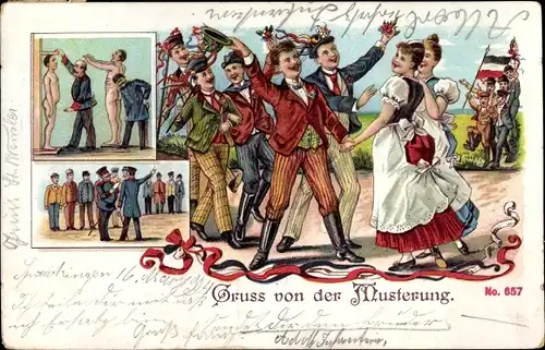 Litho Deutsche Soldaten, Kaiserreich, Musterung