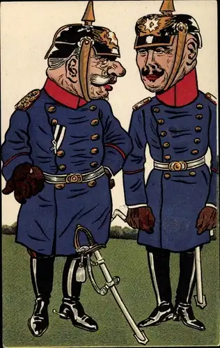 Künstler Ak Paul von Hindenburg und Erich Ludendorff, Pickelhaube