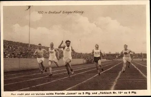 Ak 100m Endlauf Sieger Körnig, Leichtathleten, Reklame, Florida Zigaretten