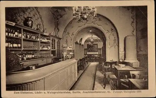 Ak Berlin Charlottenburg, Likör und Weinprobierstube Zum Elefanten, Joachimsthalerstraße 41