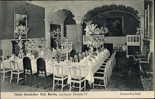 Ak Berlin Kreuzberg, Hotel Deutscher Hof, Luckauer Straße 15, Concordia Saal, Innenansicht