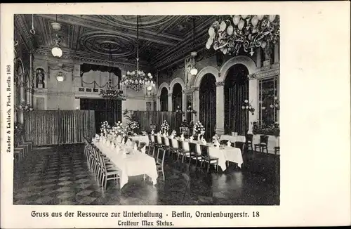 Ak Berlin Mitte, Ressource zur Unterhaltung, Oranienburgerstraße 18, Innenansicht
