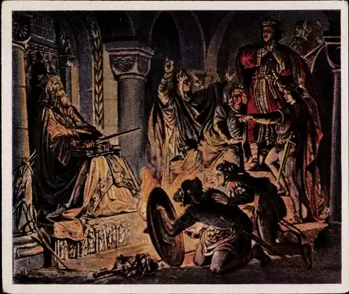 Sammelbild Bilder deutscher Geschichte Nr. 11, Otto III, Gruft Karls des Großen, 1000, Reemtsma 1935