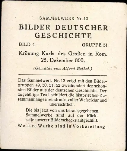 Sammelbild Bilder deutscher Geschichte Nr. 4, Krönung Karls des Großen in Rom, 800, Reemtsma 1935