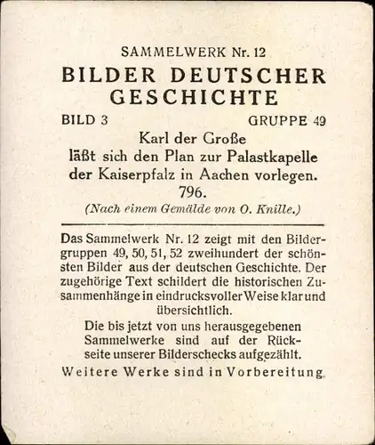 Sammelbild Bilder deutscher Geschichte Nr. 3, Karl der Große, Aachen 796, Reemtsma 1935