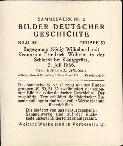 Sammelbild Bilder deutscher Geschichte Nr. 160, Schlacht bei Königsgrätz 1866, Reemtsma 1935