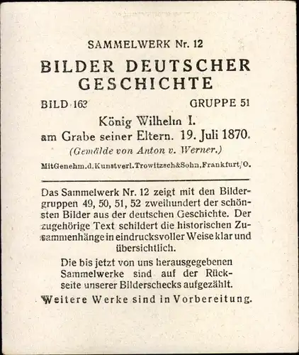 Sammelbild Bilder deutscher Geschichte Nr. 163, Wilhelm I. am Grab der Eltern 1870, Reemtsma 1935