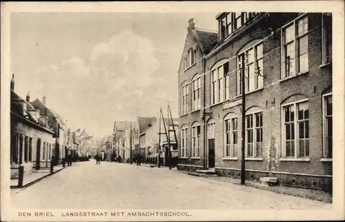Ak Brielle Südholland, Langestraat met Ambachtsschool