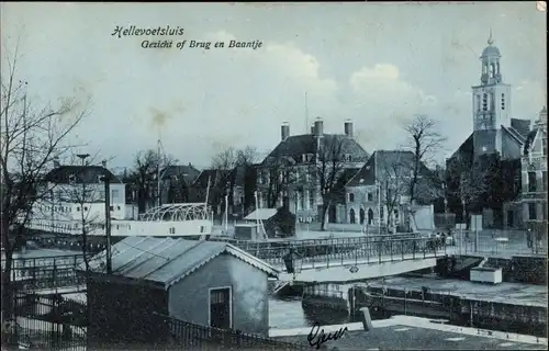 Ak Hellevoetsluis Südholland, Gezicht of Brug en Baantje