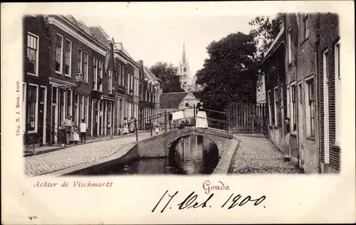 Ak Gouda Südholland Niederlande, Achter de Vischmarkt