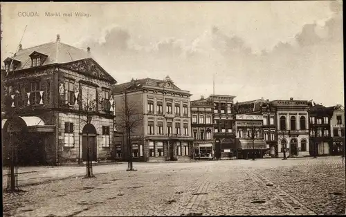 Ak Gouda Südholland Niederlande, Markt met Waag