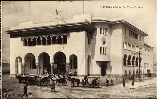 Ak Casablanca Marokko, La Nouvelle Poste, Postamt, Pferdekutschen