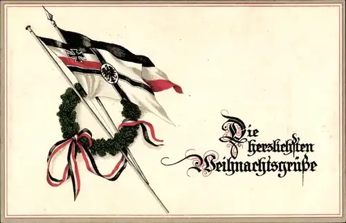 Ak Glückwunsch Weihnachten, Kranz, Kaiserliche Fahne