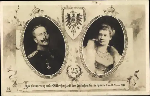 Wappen Ak Kaiser Wilhelm II, Kaiserin Auguste Viktoria, Silberhochzeit 1906