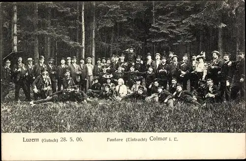 Ak Colmar Kolmar Elsass Haut Rhin, Luzern, Gutsch, 28.05.1906, Fanfare, Eintracht Colmar