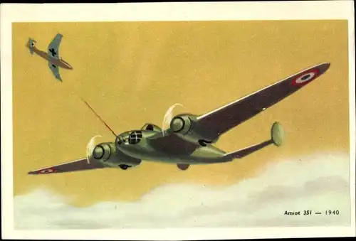 Künstler Ak Französisches Militärflugzeug, Amiot 351, 1940, Reklame, Chocolats Tobler