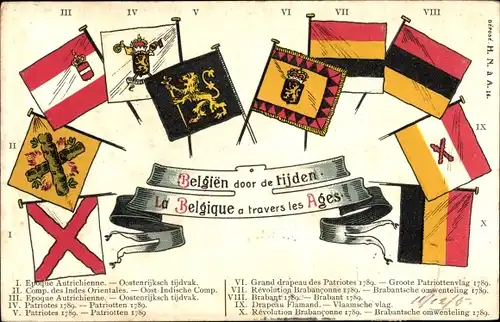 Ak La Belgique a travers les Ages, Belgische Flaggen