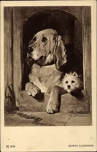 Künstler Ak Landseer, E., Zwei Hunde, Portrait