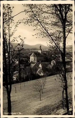 Ak Großschönau Oberlausitz, Partie am Hutberg mit Durchblick nach dem Tannenberg, Kirche