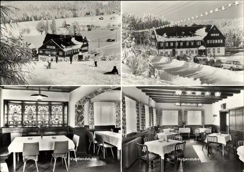 Ak Mühlleithen Klingenthal im Vogtland Sachsen, HO Hotel Buschhaus, Winter, Vogtlandstube