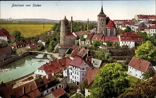 Ak Bautzen in der Oberlausitz, Stadtbild von Süden