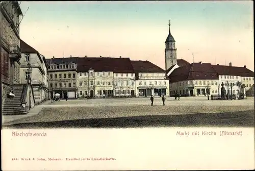 Ak Bischofswerda in Sachsen, Markt mit Kirche, Altmarkt