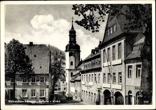 Ak Wolkenstein im Erzgebirge, Rathaus, Kirche