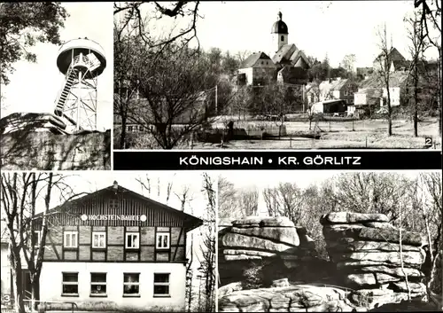 Ak Königshain Oberlausitz, Hochstein Baude, Granitfelsen, Aussichtsturm