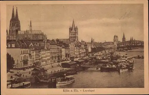 Ak Köln am Rhein, Leystapel, Dom, Brücke, Schiffe