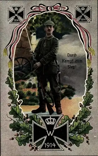 Ak Soldat mit Gewehr, Durch Kampf zum Sieg, 1914, 1. WK