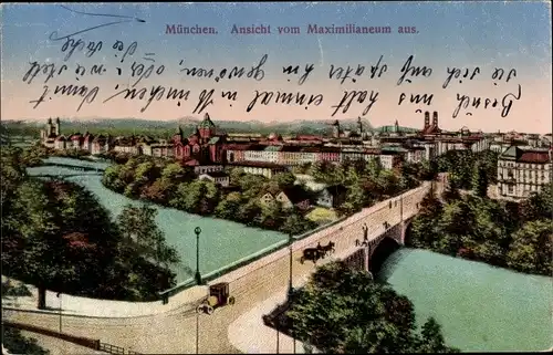 Ak München, Ansicht vom Maximilianeum aus, Brücke