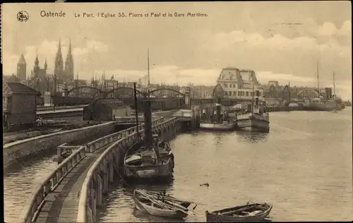 Ak Ostende, Hafen, Kirche Saint Pierre, S.S. Pierre, Gare Maritime
