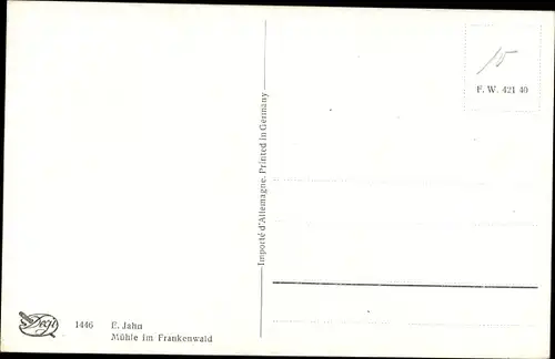 Künstler Ak Jahn, E., Mühle im Frankenwald, Wassermühle