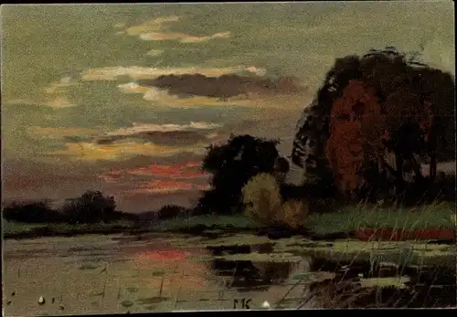 Künstler Ak Landschaft mit Gewässer