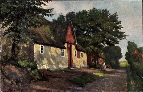 Künstler Ak Lübben, Moritz, Landschaft mit Bauernhaus