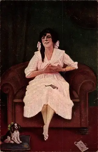 Künstler Ak Schartner, M., Ich bin verliebt, junge Frau, Hund