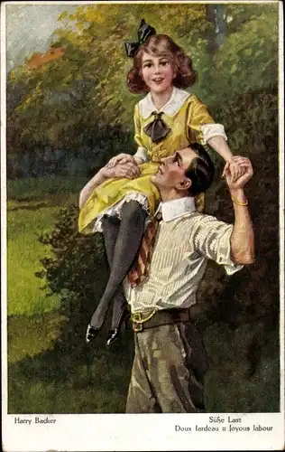 Künstler Ak Backes, Harry, Süße Last, Mann trägt Frau auf den Schultern