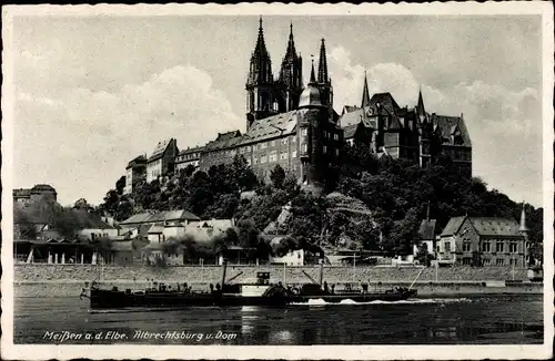 Ak Meißen in Sachsen, Blick auf die Albrechtsburg und Dom, Dampfer Lausitz