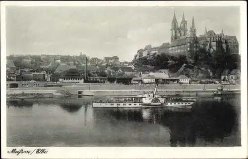 Ak Meißen in Sachsen, Elbdampfer Leitmeritz, Albrechtsburg