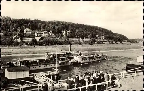 Ak Rathen an der Elbe Sächsische Schweiz, Felsengrund und Friedensburg, Dampfer Weltfrieden